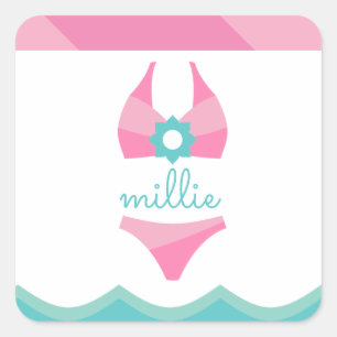 Adesivo Quadrado Vinheta personalizada de maiô rosa Bikini