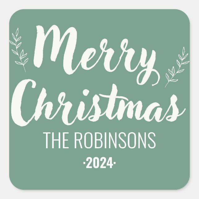 Adesivo Quadrado Vinheta Personalizada de Natal Verde com Script Mo (Frente)
