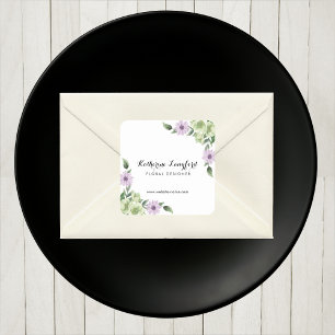 Adesivo Quadrado Vinheta Personalizada Floral Moderna de Aquarela
