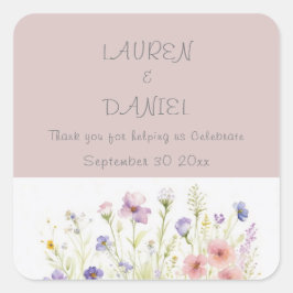Adesivo Quadrado Vinheta Personalizada Simples De Casamento Floral 