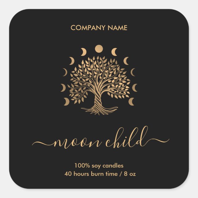 Adesivo Quadrado Vinheta Praça das Fases da Lua da Árvore (Frente)