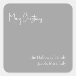 Adesivo Quadrado Vinheta-presente da família prata de Natal moderno