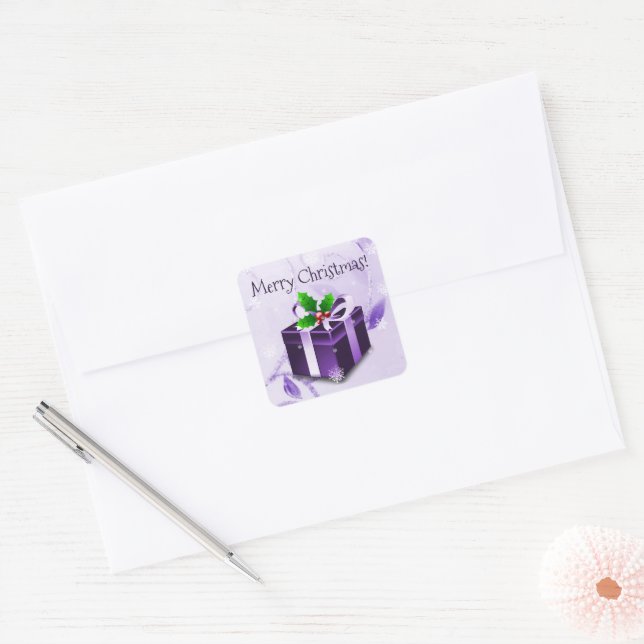 Adesivo Quadrado Vinheta-presente de Natal Roxo (Envelope)