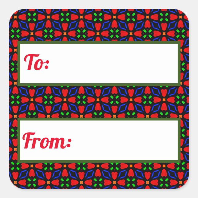 Adesivo Quadrado Vinheta-presente de Natal Vermelho e Verde (Frente)