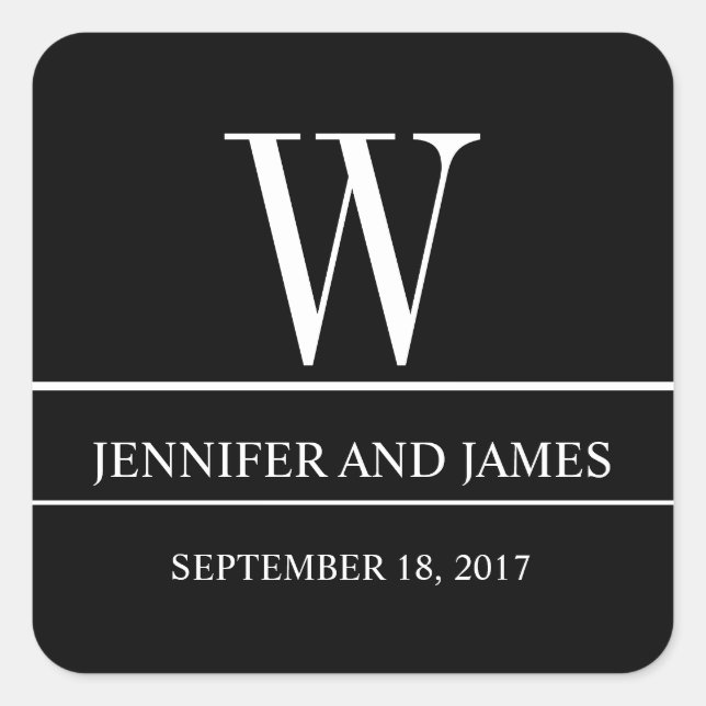 Adesivo Quadrado Vinheta Preta Branca Moderna do Monograma de Casam (Frente)
