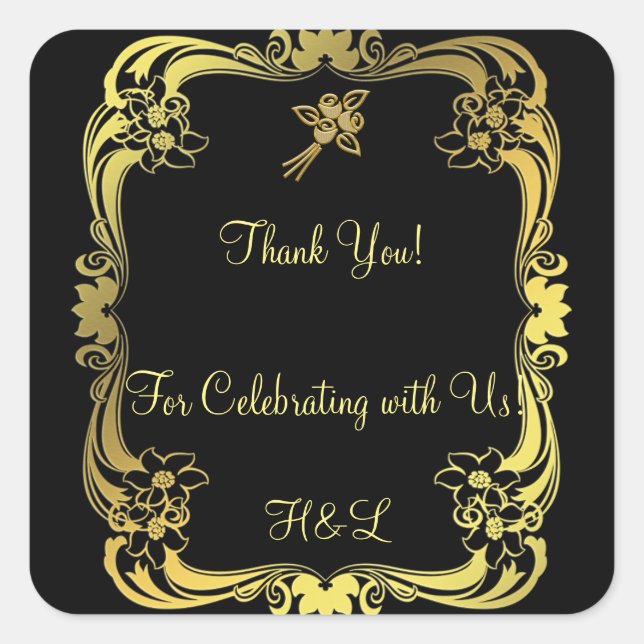 Adesivo Quadrado Vinheta Preta e Dourada (Frente)