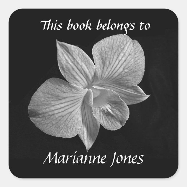 Adesivo Quadrado Vinheta Preto e Orquídeo Branco (Frente)