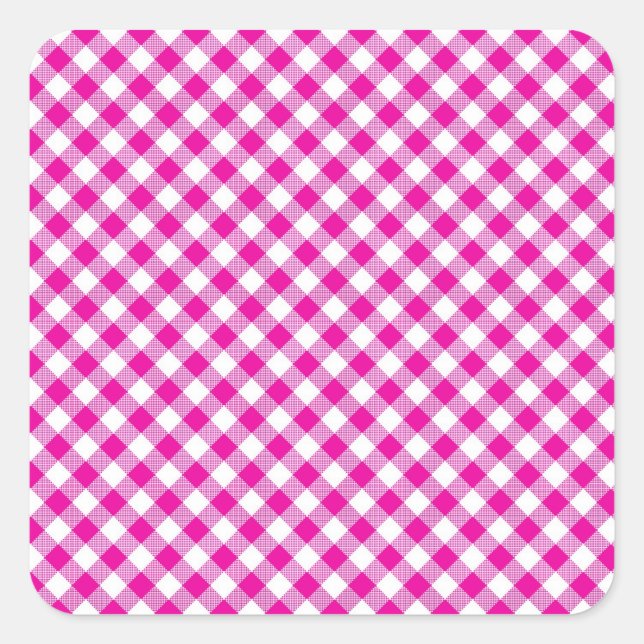 Adesivo Quadrado Vinheta Quadrada Cinzenta Rosa Gingham (Frente)