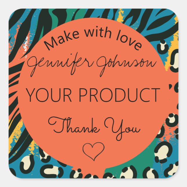 Adesivo Quadrado Vinheta Quadrada Cor-de-Laranja com Impressão Anim (Frente)