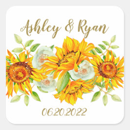 Adesivo Quadrado Vinheta Quadrada de Casamento de Girassol Amarelo