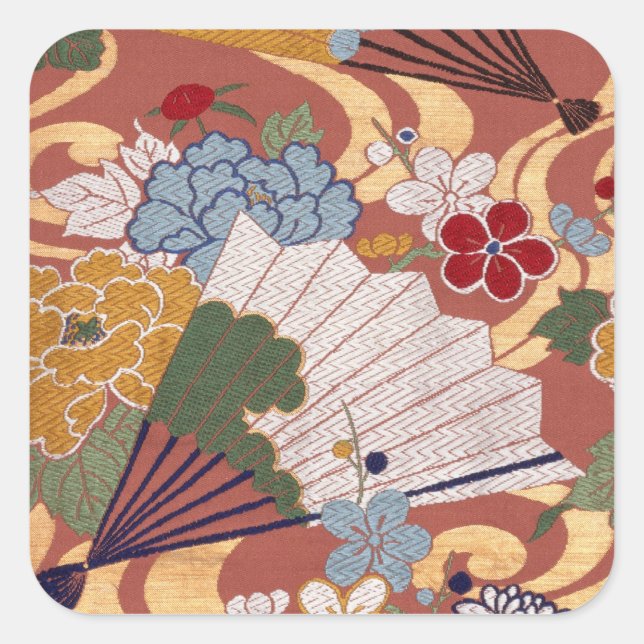 Adesivo Quadrado Vinheta quadrada de design tradicional japonesa (Frente)