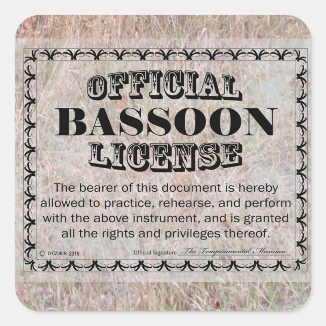 Adesivo Quadrado Vinheta Quadrada de Licença Bassoon (Frente)