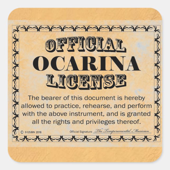 Adesivo Quadrado Vinheta Quadrada de Licença de Ocarina (Frente)