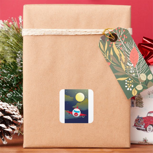 Adesivo Quadrado Vinheta Quadrada De Lua E Avião (Criador carregado)