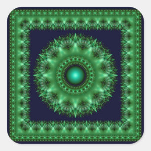 Adesivo Quadrado Vinheta quadrada de mandala verde brilhante radian