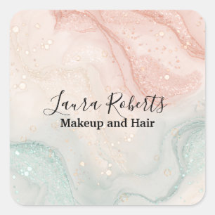 Adesivo Quadrado Vinheta Quadrada de Mármore Rosa Cintilante Líqu