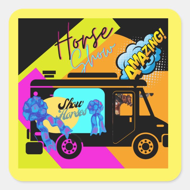 Adesivo Quadrado vinheta quadrada do show de cavalos estilo cômico (Frente)