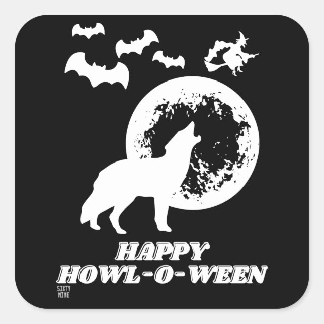 Adesivo Quadrado vinheta quadrada engraçada "FELIZ HOWL-O-WEEN 2" (Frente)