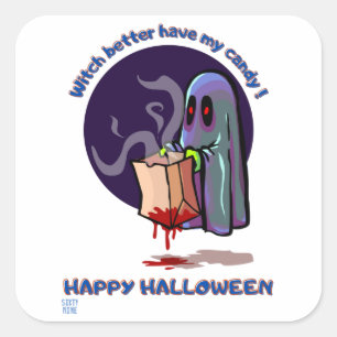 Adesivo Quadrado vinheta quadrada engraçada "HELY HALLOWEEN 2"