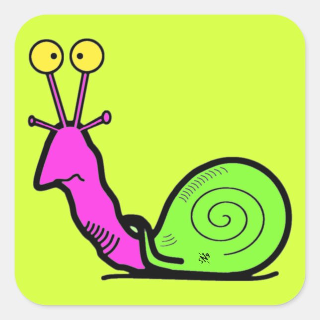 Adesivo Quadrado Vinheta quadrada v4 com esboço de caracol legal (Frente)