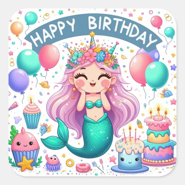 Adesivo Quadrado Vinheta redonda clássica de aniversário feliz Dour (Frente)