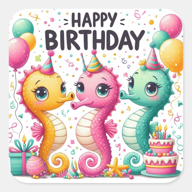 Adesivo Quadrado Vinheta redonda clássica de aniversário feliz Dour (Frente)