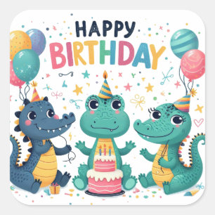 Adesivo Quadrado Vinheta redonda clássica de aniversário feliz Dour