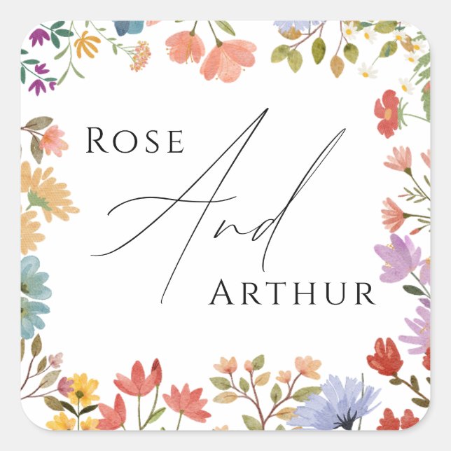 Adesivo Quadrado Vinheta redonda clássica de casamento de guiões se (Frente)