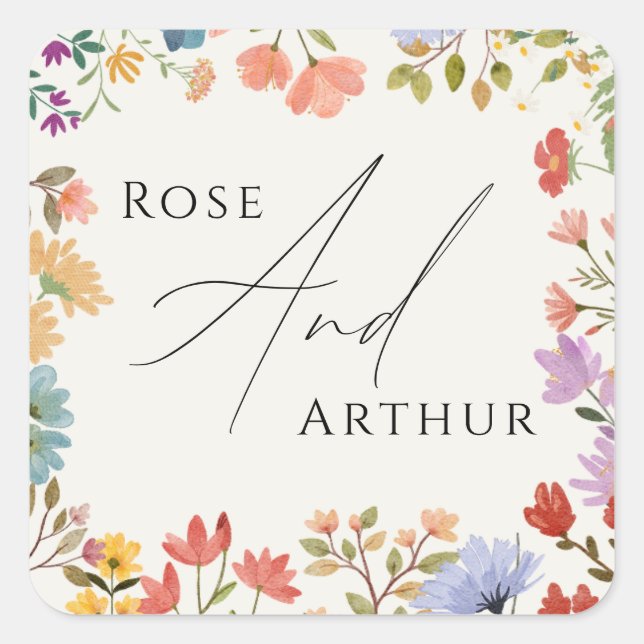 Adesivo Quadrado Vinheta redonda clássica de casamento de guiões se (Frente)