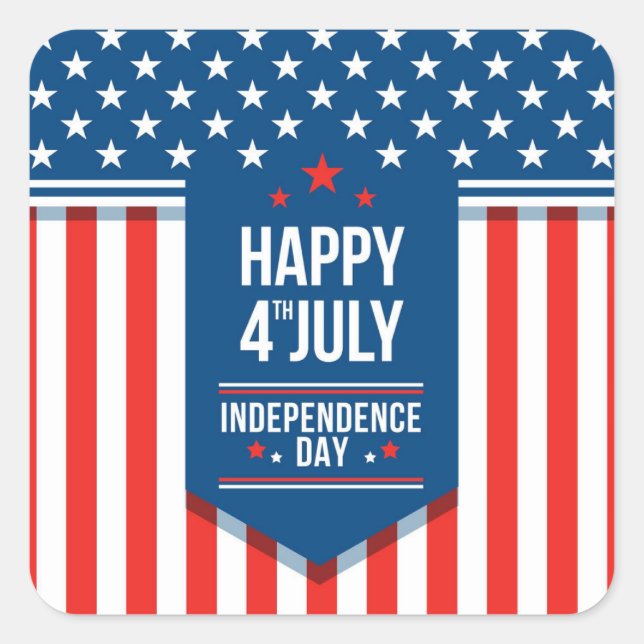 Adesivo Quadrado Vinheta redonda clássica no dia 4 de julho (Frente)