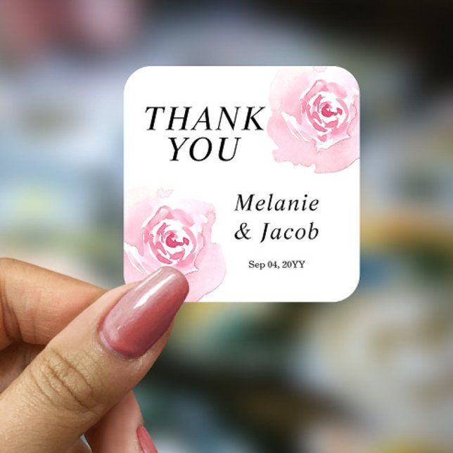 Adesivo Quadrado Vinheta redonda com Rosas de aquarela cor rosa (Criador carregado)