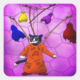 Adesivo Quadrado Vinheta retangular de gato principal de companhia