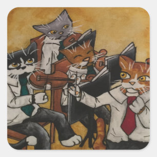 Adesivo Quadrado Vinheta Retangular de Gatos Orquestrais Violinos