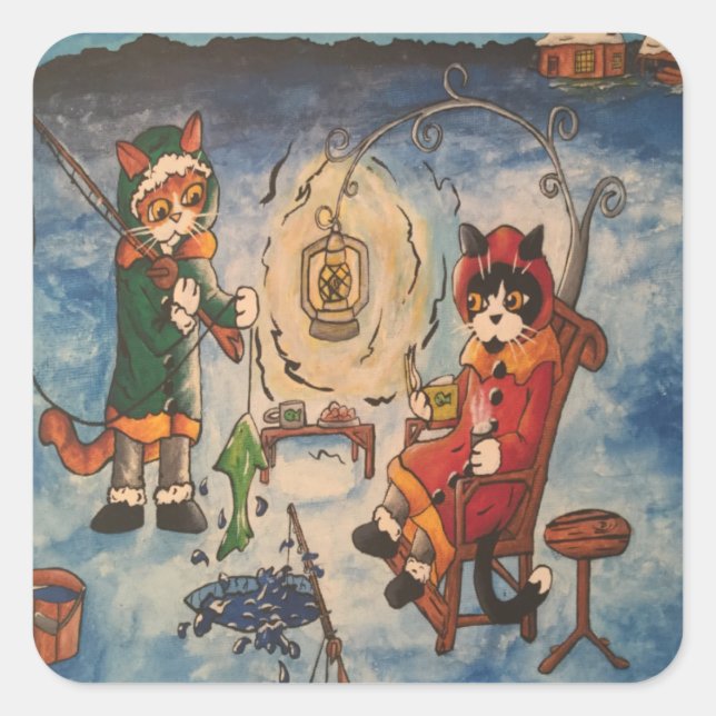 Adesivo Quadrado Vinheta retangular de gelo na pesca noturna (Frente)