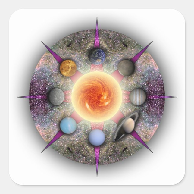 Adesivo Quadrado Vinheta retangular de Mandala Planetária (Frente)