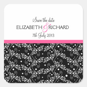 Adesivo Quadrado Vinheta Retro Black White Flor 'Save the Date'