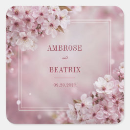 Adesivo Quadrado Vinheta Romântica de Casamento do Flor Sakura