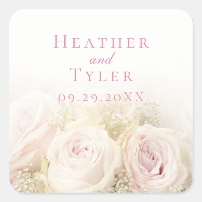 Adesivo Quadrado Vinheta Rosa de Casamento (Frente)