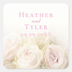 Adesivo Quadrado Vinheta Rosa de Casamento