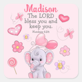 Adesivo Quadrado Vinheta Rosa-Rosa com Escritura Cristã Personaliza