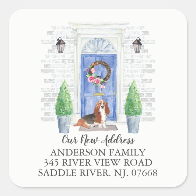 Adesivo Quadrado Vinheta Rótulo do Rótulo do Novo Endereço Azul do  (Frente)