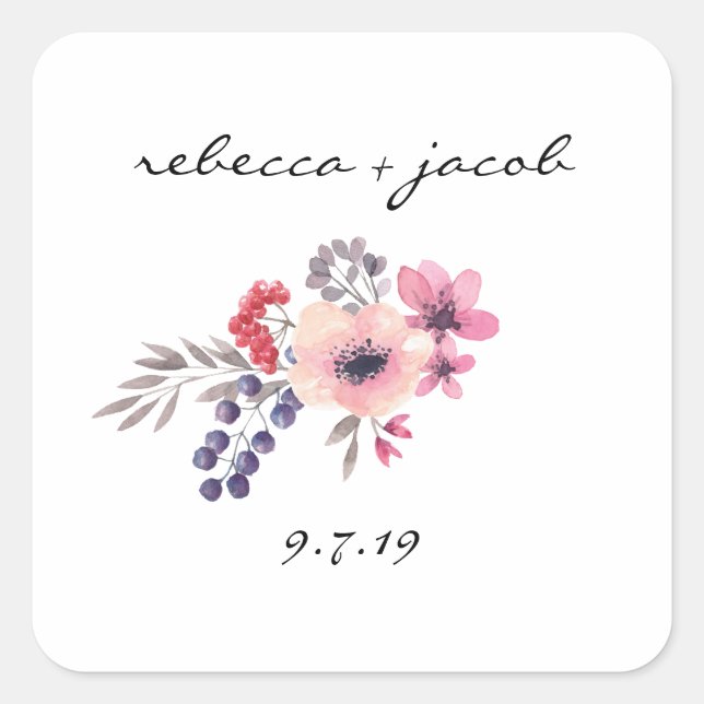 Adesivo Quadrado Vinheta Rustic Watercolor Bride & Groom Wedker (Frente)