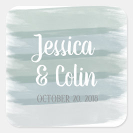 Adesivo Quadrado Vinheta-Traço De Pincel De Água De Casamento