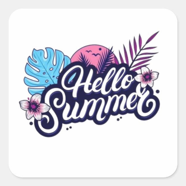 Adesivo Quadrado Vinheta Tropical Hello Summer (Frente)