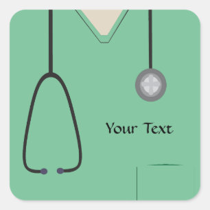 Adesivo Quadrado Vinheta Verde Clara Com Esfregões Médicos