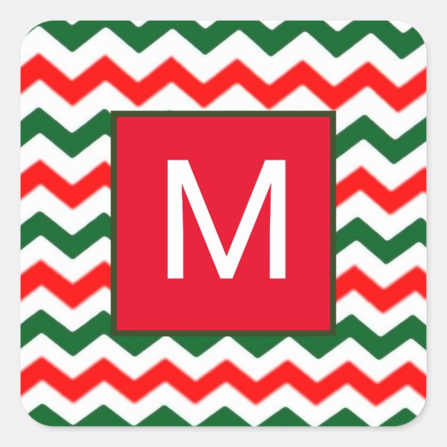 Adesivo Quadrado vinheta verde e vermelha inicial personalizada (Frente)