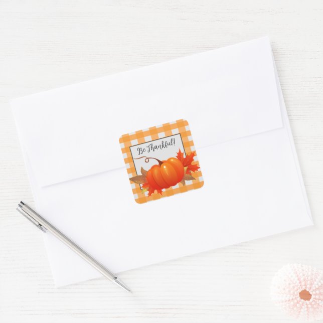 Adesivo Quadrado Vinheta Xadrez de Pumpkin Orange Buffalo (Envelope)
