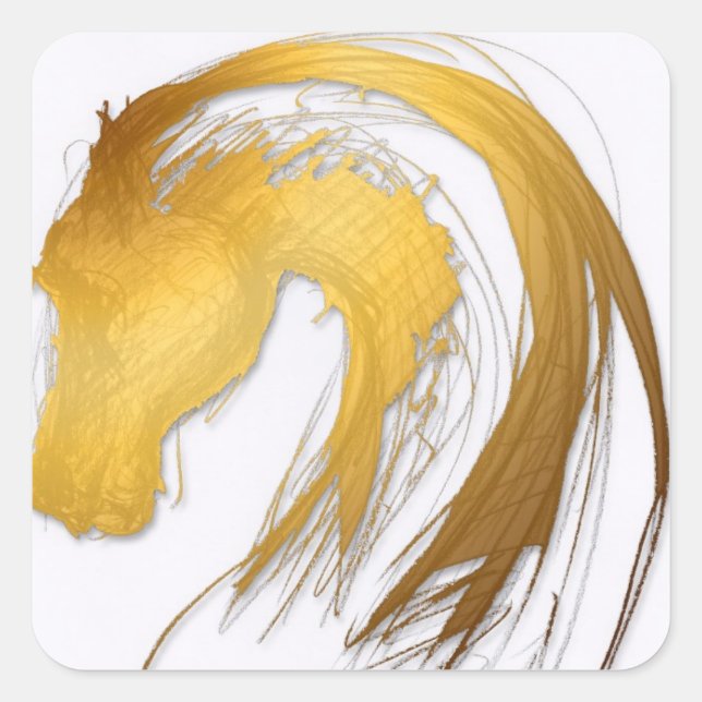 Adesivo Quadrado Vinheta Zodiac Quadrado de Ano Zodíaco Dourado (Frente)