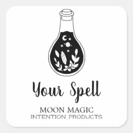 Adesivo Quadrado Vinhetas Brancas de Frasco de Bruxa