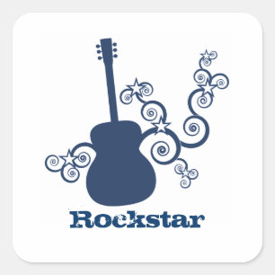 Adesivo Quadrado Vinhetas da Praça da Guitarra Rockstar, Azul